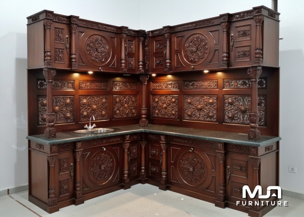 Lemari Dapur Kitchen Set Ukir Jati Jepara Nusantara Style