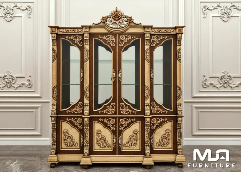 Lemari Pajangan Bunga Almari Hias Kaca Klasik Jepara