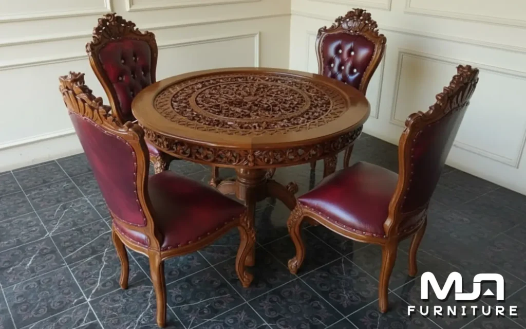 Round Table Dining Set Meja Makan Bundar Ukir Jati Jepara