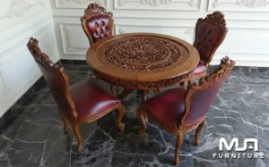 Set Meja Makan Bundar Ukir Jati Jepara