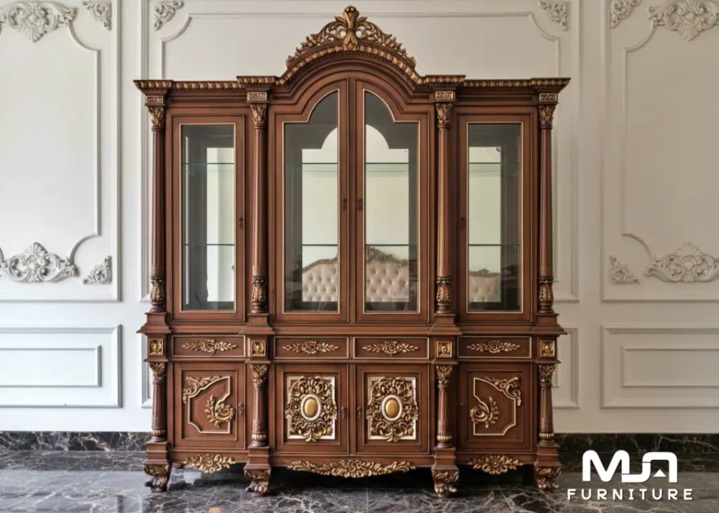 Lemari Pajangan Jati Ukir Jepara Almari Hias Kaca Turky Style