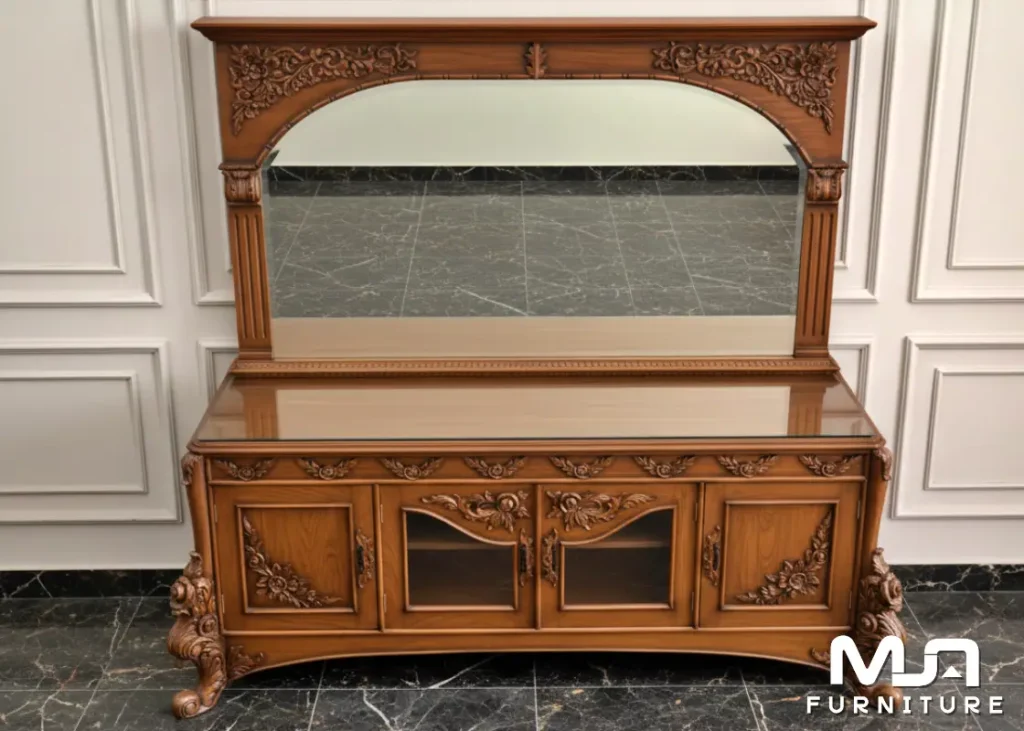 Gambar Bufet Jati Hias Kaca Cermin Ukir Jepara