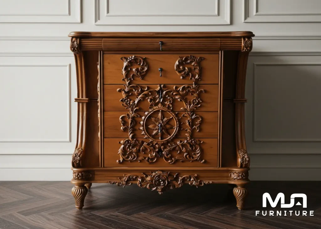Nakas Ukiran Klasik Mewah Lemari Drawer 4 Kayu Jati, nakas drawer, nakas jati, nakas jati klasik, nakas ukir, nakas ukir kayu jati, nakas ukir klasik