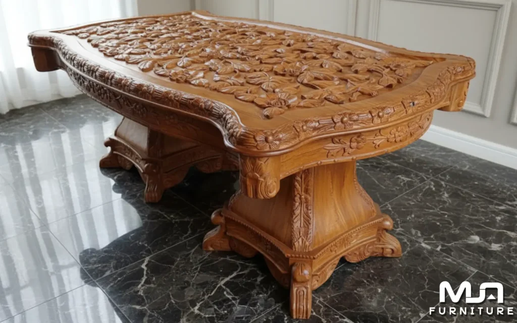 Dining Table Set Meja Makan Ukir Bunga Mewah Jepara