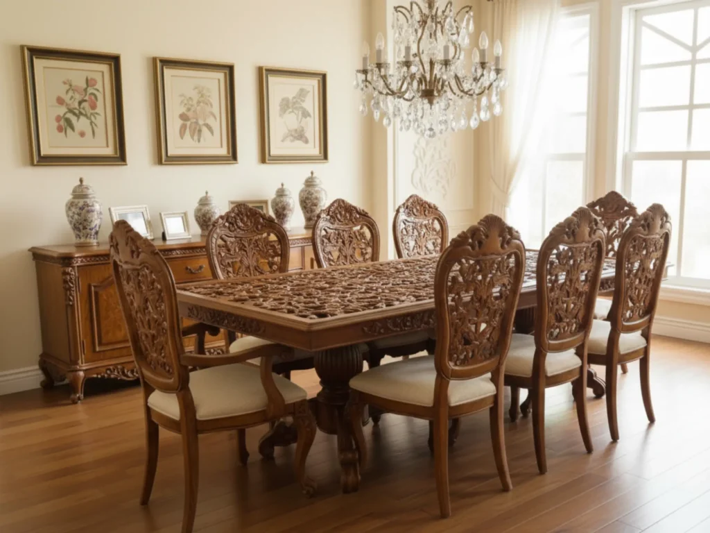 Dining Set Meja Ukiran Mewah Jati Jepara