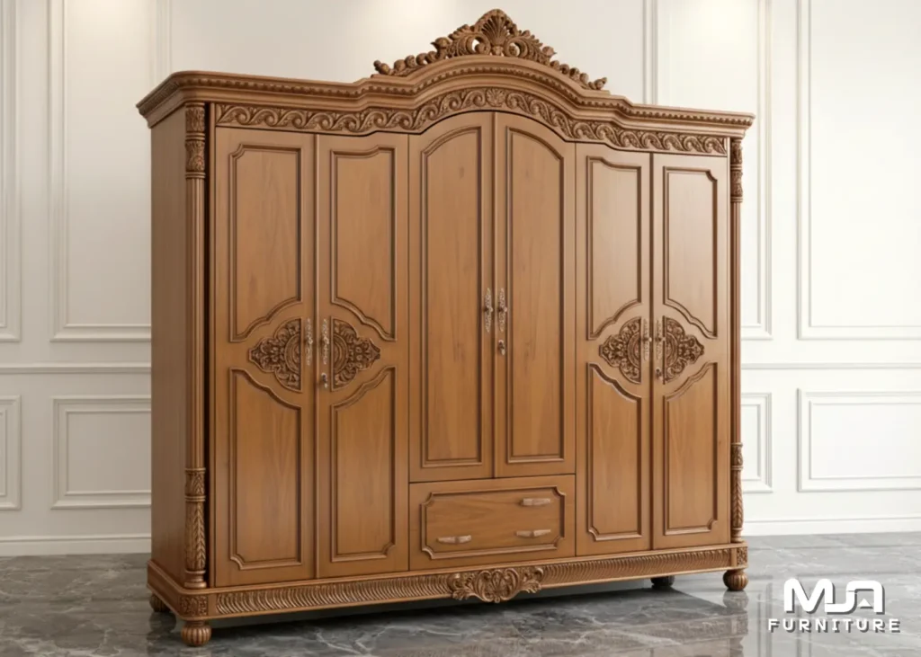 Model Lemari Pakaian Kayu Jati 6 Pintu Wardrobe Klasik Jepara