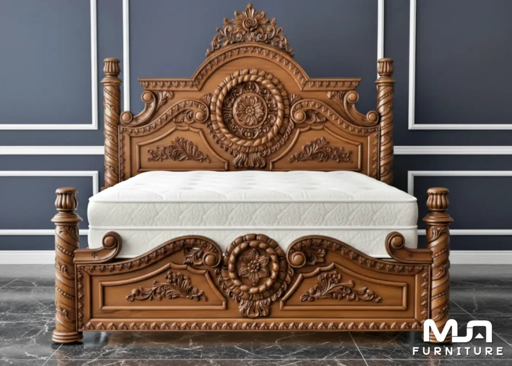 Furniture Ruang Kamar Tempat Tidur Ranjang Pengantin Dipan Pilar Ukir Klasik Jepara