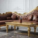Sofa Sudut Ruang Tamu Klasik Synthetic Leather