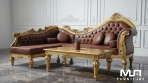 Sofa Sudut Ruang Tamu Klasik Synthetic Leather