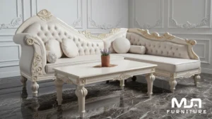 Sofa Tamu Sudut White Klasik Synthetic Leather