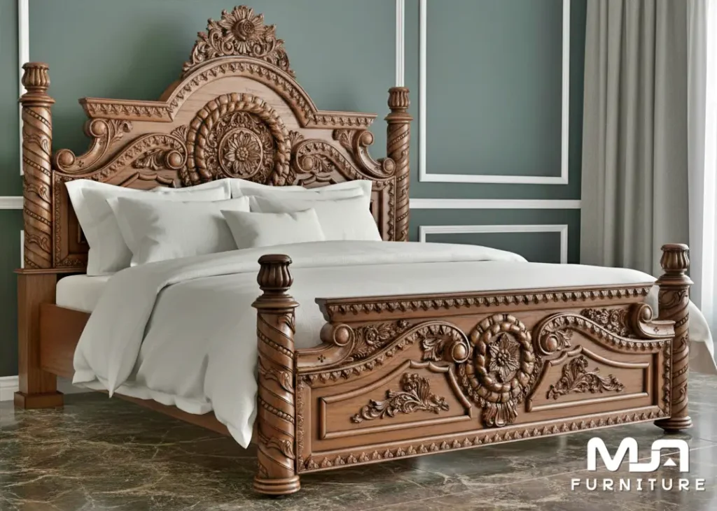 Tempat Tidur Ranjang Pengantin Dipan Pilar Ukir Klasik Jepara