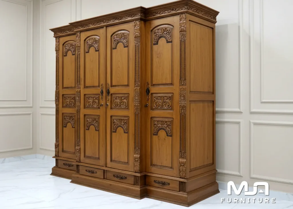 Wardrobe Lemari Pakaian 4 Pintu Klasik Jati Jepara Terbaru