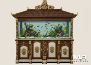 Bufet Meja Aquarium Jati Klasik Ukiran Mewah Jepara