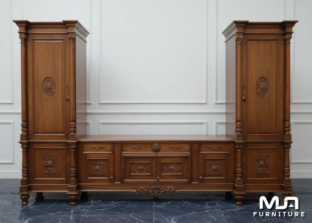Lemari Bufet TV Minimalis Klasik Ukir Kayu Jati Jepara