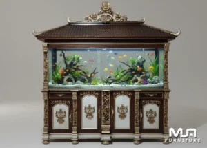 Meja Aquarium Jati Klasik Ukiran Mewah Jepara