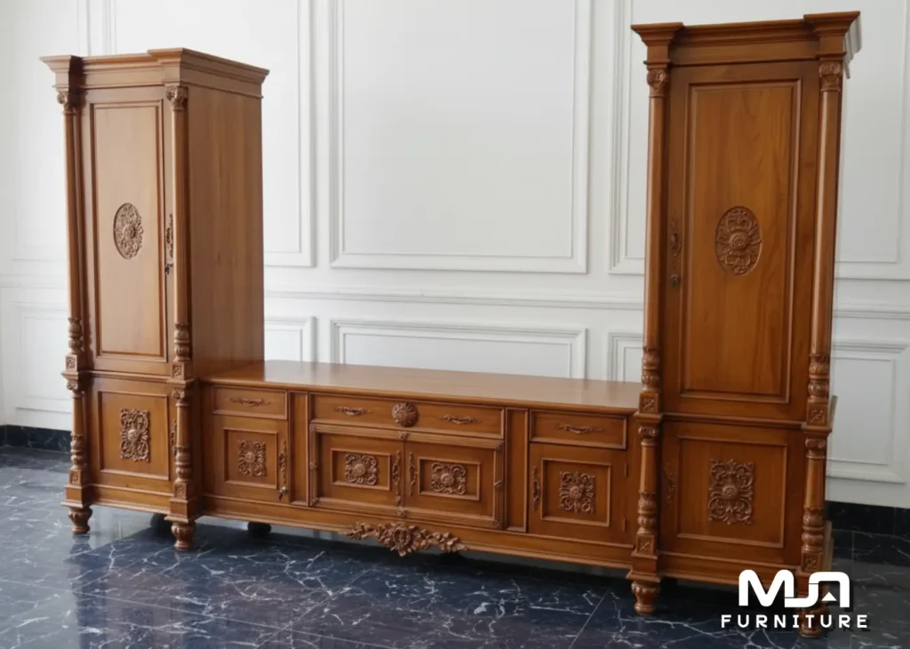 Model Lemari Bufet TV Minimalis Klasik Ukir Kayu Jati Jepara