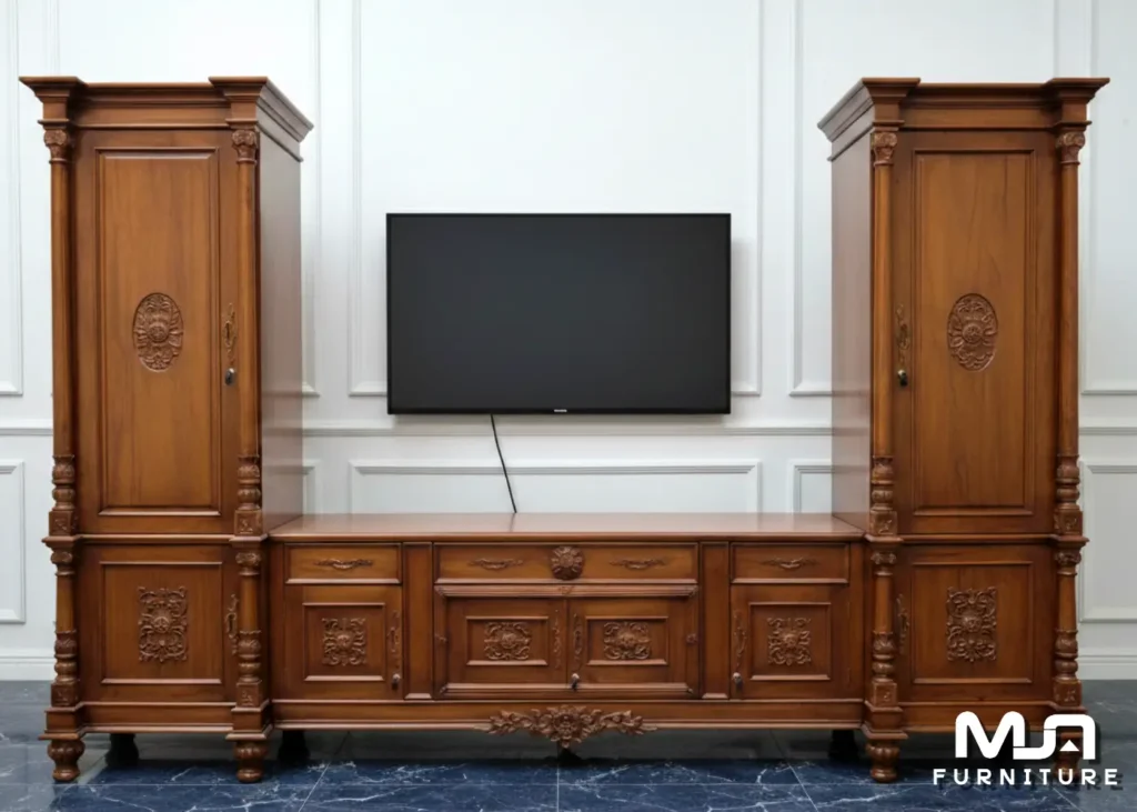 Set Bufet TV Minimalis Klasik Ukir Kayu Jati Jepara