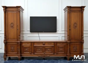 Lemari Bufet TV Minimalis Klasik Ukir Kayu Jati Jepara