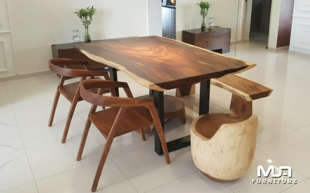 Dining Set Meja Makan Trembesi Kaki Besi