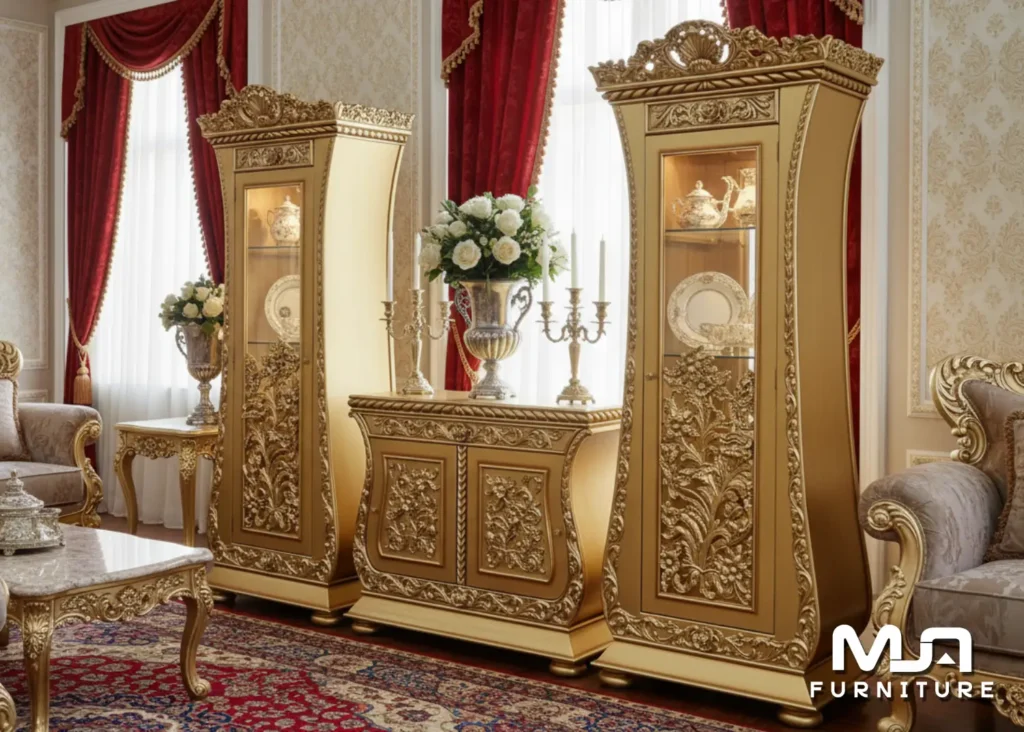 Model Bufet TV Lemari Hias Gold Klasik Jepara